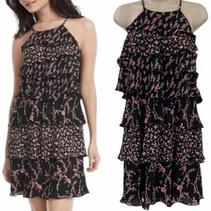 White House Black Market Black Floral Tiered Halter Mini Dress